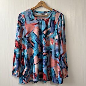 Logo Lori Goldstein Womens Blouse Size XS Multicolor Artsy Pockets